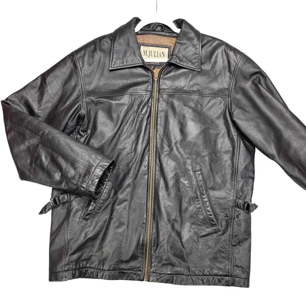 M‎ Julian Wilsons Leather Jacket Mens Medium Black Zip Front Buckle Pockets